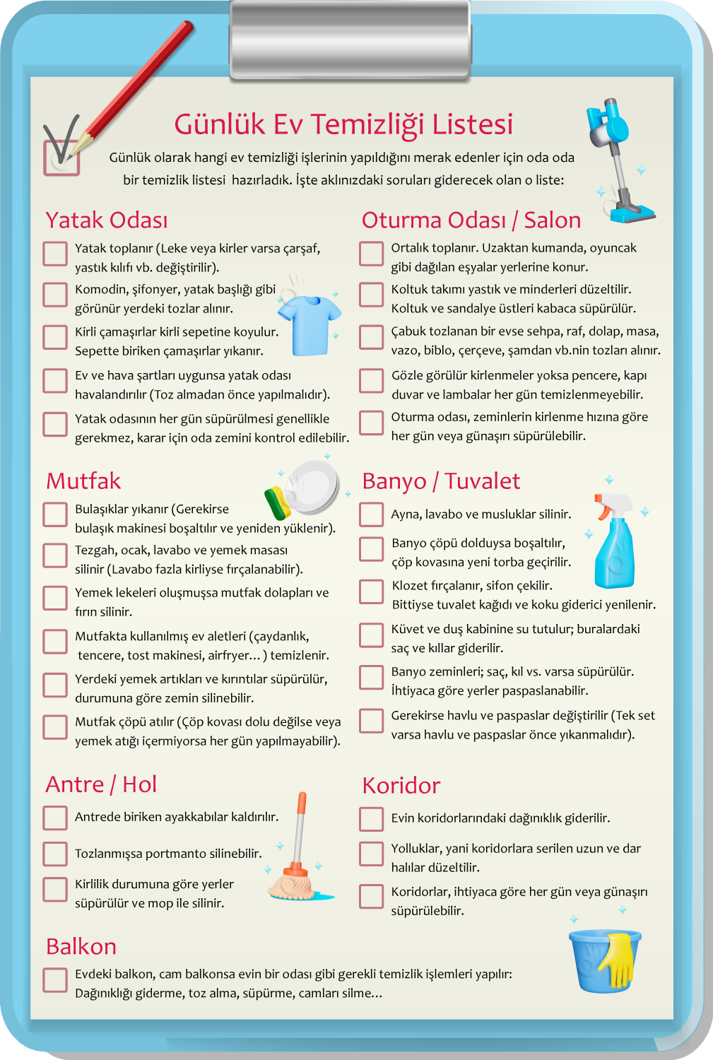 Günlük Ev Temizliği Listesi